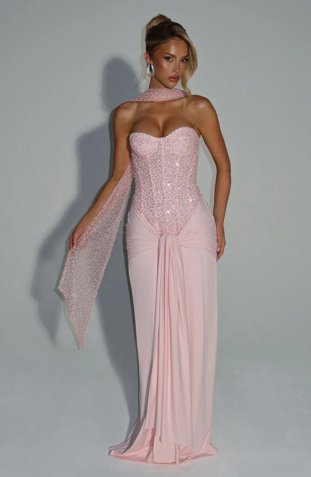 Women's Strapless Sequin Corset Evening Maxi Dress | Ella