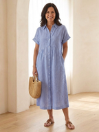 Women's Striped Button-Front Midi Shirt Dress | Ellie