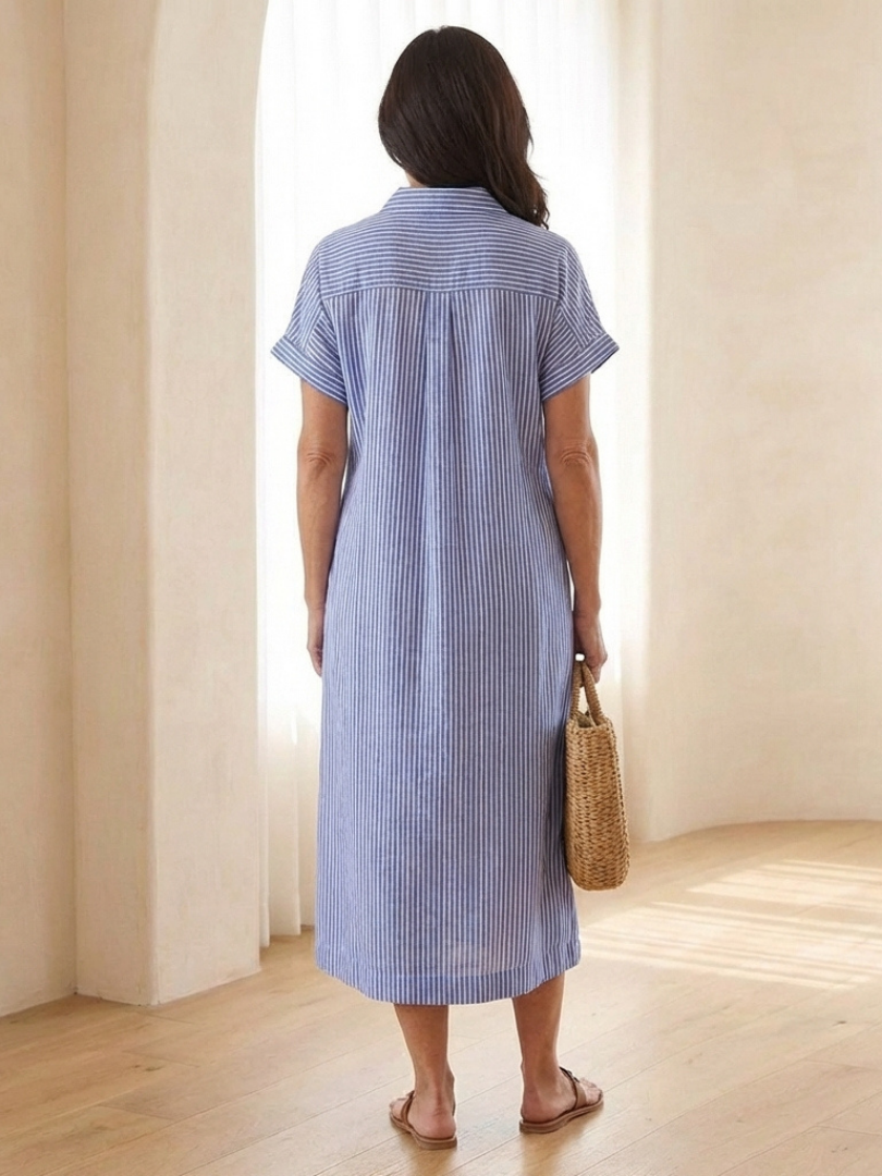 Women's Striped Button-Front Midi Shirt Dress | Ellie