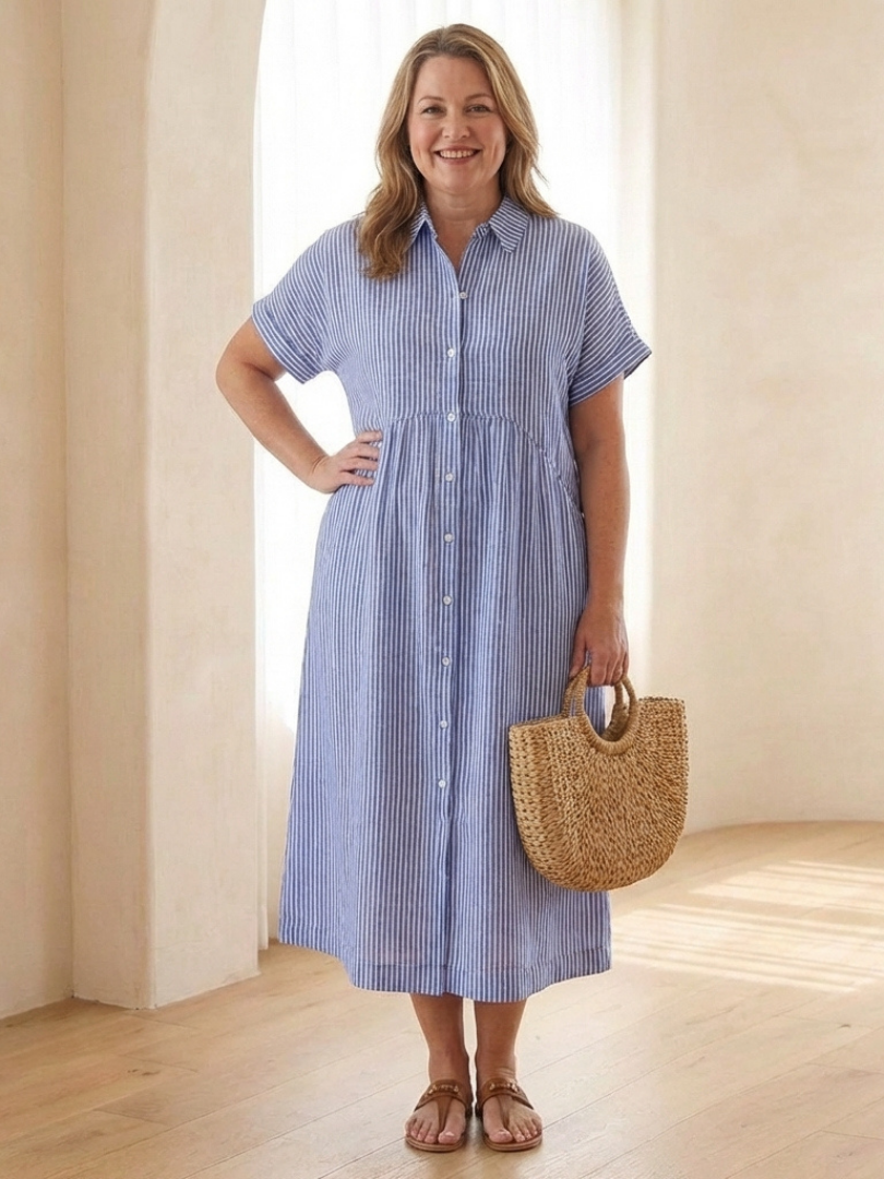 Women's Striped Button-Front Midi Shirt Dress | Ellie