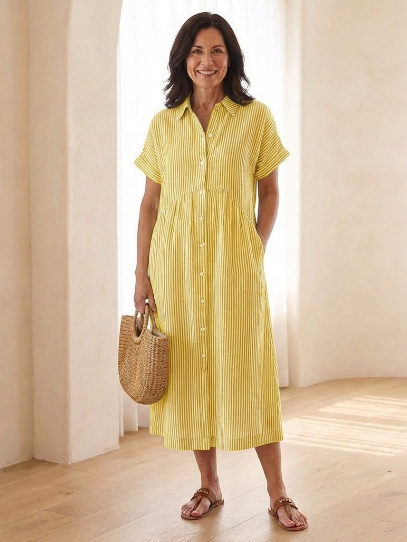 Women's Striped Button-Front Midi Shirt Dress | Ellie