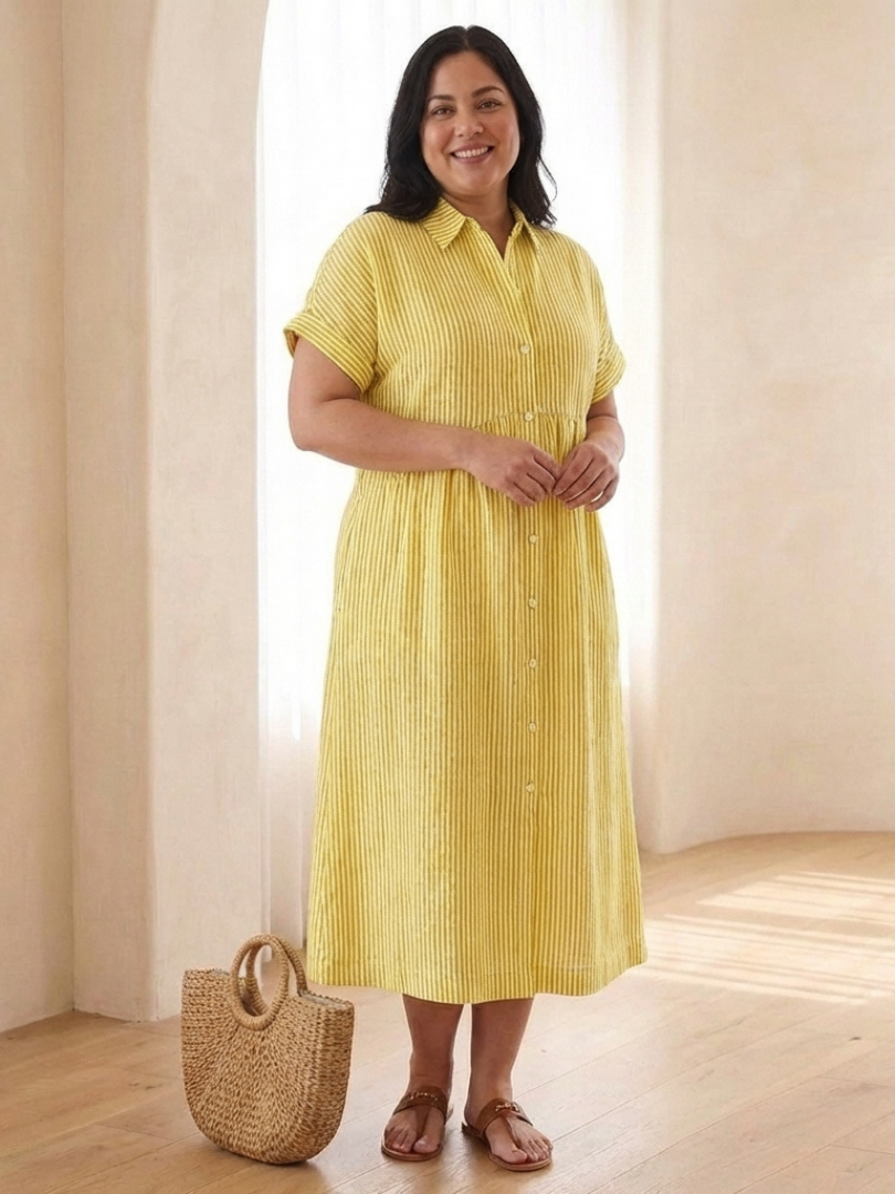 Women's Striped Button-Front Midi Shirt Dress | Ellie
