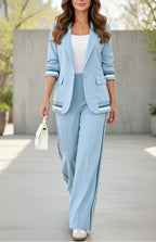 Women's Striped Trim Blazer & Wide Leg Trouser Co-Ord Set | Heather