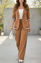 Women's Striped Trim Blazer & Wide Leg Trouser Co-Ord Set | Heather