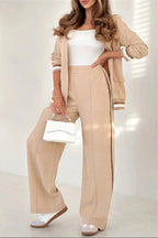 Women's Striped Trim Blazer & Wide Leg Trouser Co-Ord Set | Heather
