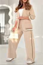 Women's Striped Trim Blazer & Wide Leg Trouser Co-Ord Set | Heather