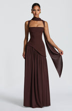 Women's Structured Maxi Dress with Cutout Neckline & Slit | Grace