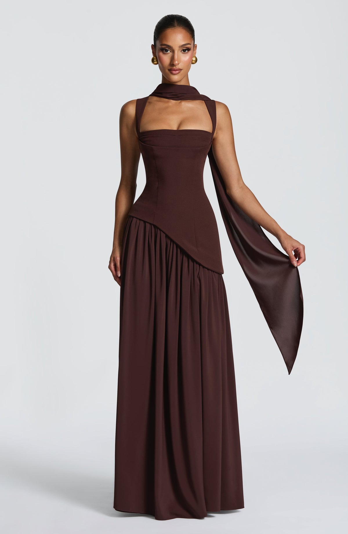 Women's Structured Maxi Dress with Cutout Neckline & Slit | Grace
