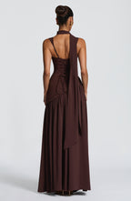 Women's Structured Maxi Dress with Cutout Neckline & Slit | Grace