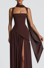 Women's Structured Maxi Dress with Cutout Neckline & Slit | Grace