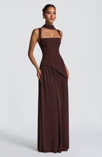 Women's Structured Maxi Dress with Cutout Neckline & Slit | Grace