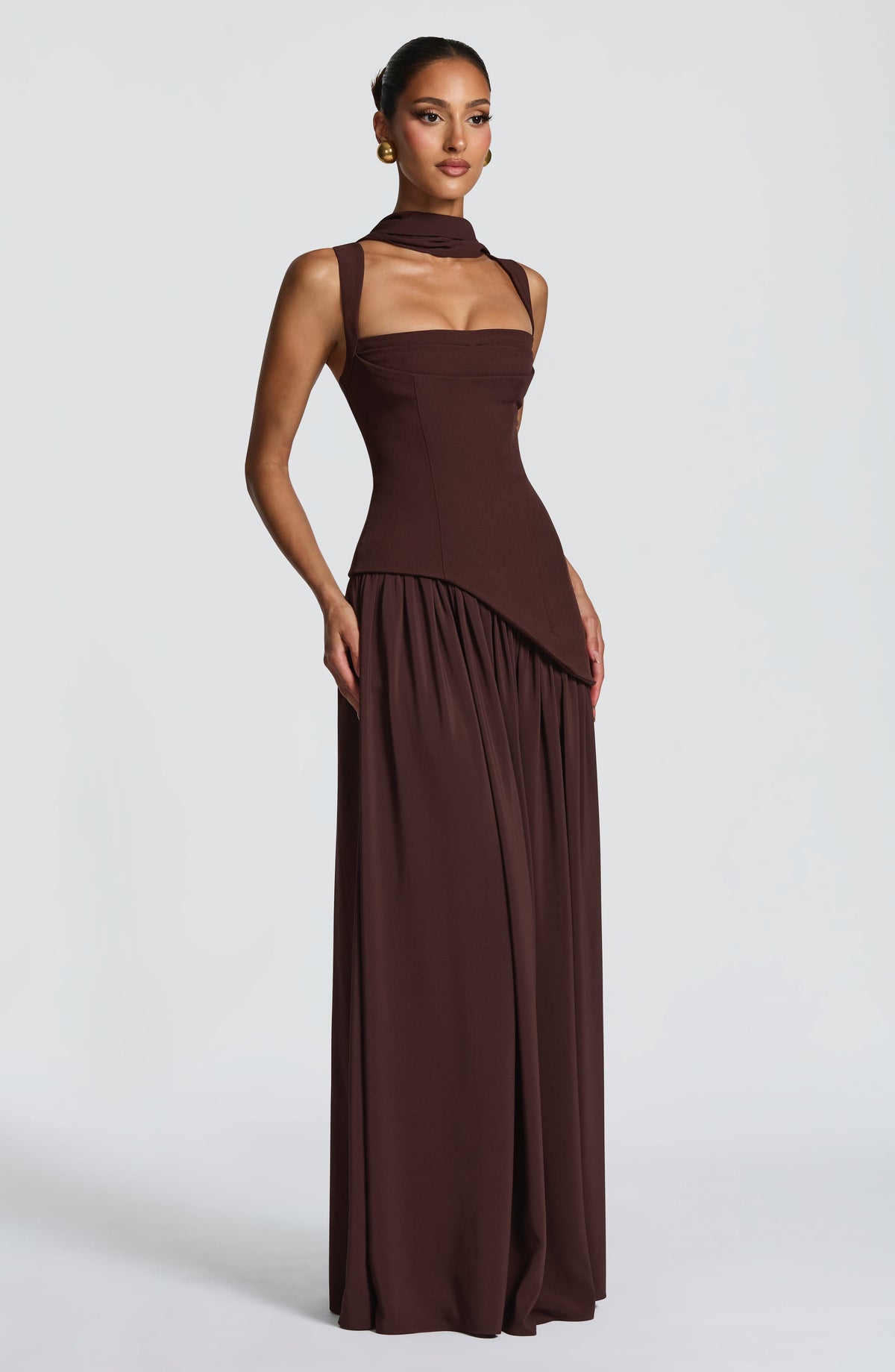 Women's Structured Maxi Dress with Cutout Neckline & Slit | Grace