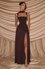 Women's Structured Maxi Dress with Cutout Neckline & Slit | Grace