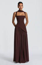 Women's Structured Maxi Dress with Cutout Neckline & Slit | Grace