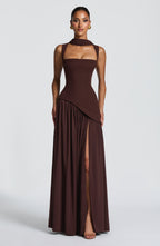 Women's Structured Maxi Dress with Cutout Neckline & Slit | Grace