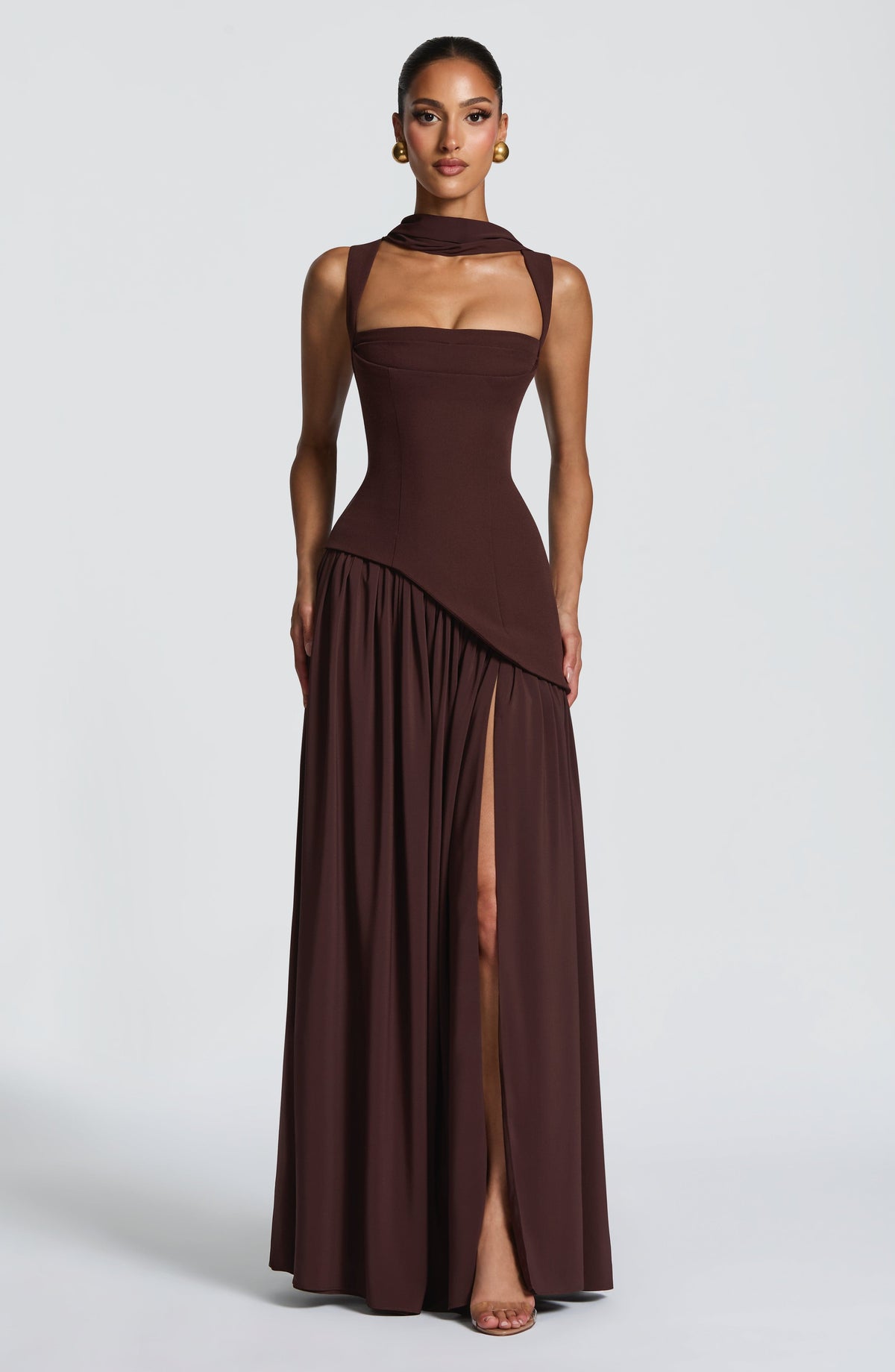 Women's Structured Maxi Dress with Cutout Neckline & Slit | Grace