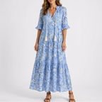 Women's Tassel Tie-Neck Ikat Print Maxi Dress | Brianna