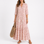 Women's Tassel Tie-Neck Ikat Print Maxi Dress | Brianna