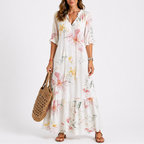 Women's Tassel Tie-Neck Ikat Print Maxi Dress | Brianna