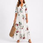 Women's Tassel Tie-Neck Ikat Print Maxi Dress | Brianna