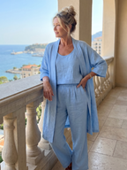 Women's Three Piece Linen-Look Top & Wide Leg Pants Set | Ava