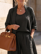 Women's Three Piece Linen-Look Top & Wide Leg Pants Set | Ava