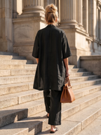 Women's Three Piece Linen-Look Top & Wide Leg Pants Set | Ava