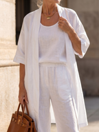 Women's Three Piece Linen-Look Top & Wide Leg Pants Set | Ava