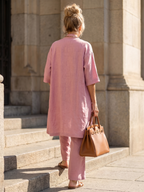Women's Three Piece Linen-Look Top & Wide Leg Pants Set | Ava