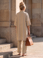 Women's Three Piece Linen-Look Top & Wide Leg Pants Set | Ava