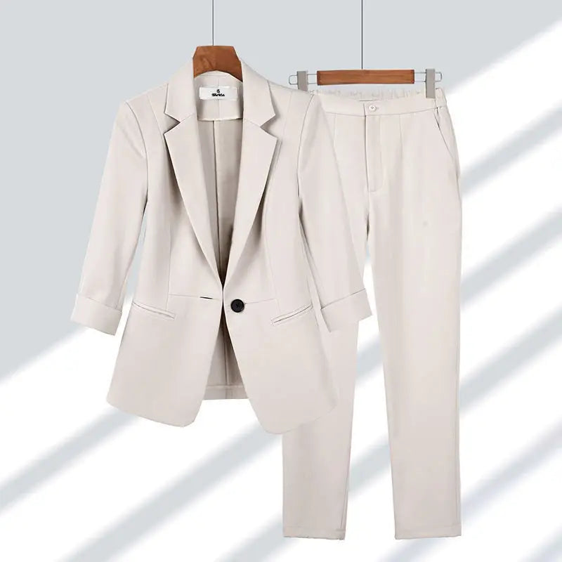 Women's Three-Quarter Sleeve Blazer & Trousers Suit Set | Clara
