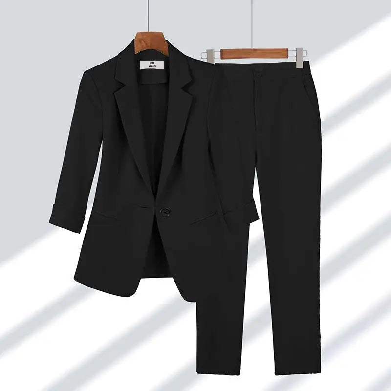Women's Three-Quarter Sleeve Blazer & Trousers Suit Set | Clara