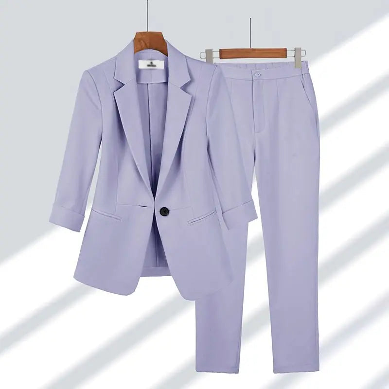 Women's Three-Quarter Sleeve Blazer & Trousers Suit Set | Clara