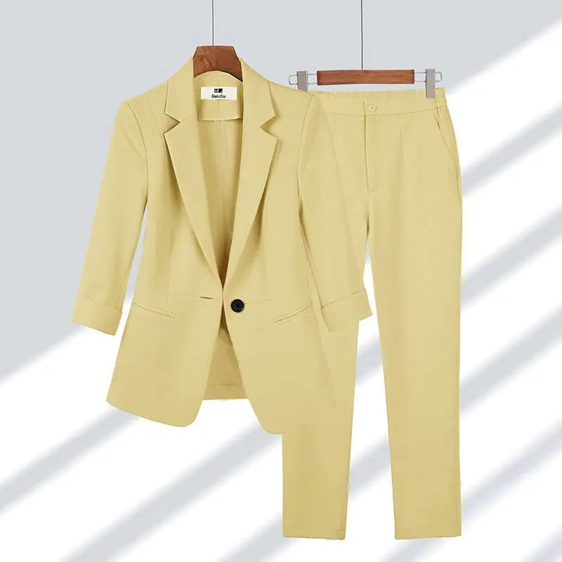 Women's Three-Quarter Sleeve Blazer & Trousers Suit Set | Clara