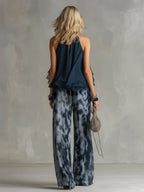 Women's Tie-Dye Chiffon Halter Top & Wide-Leg Trousers Set | Una