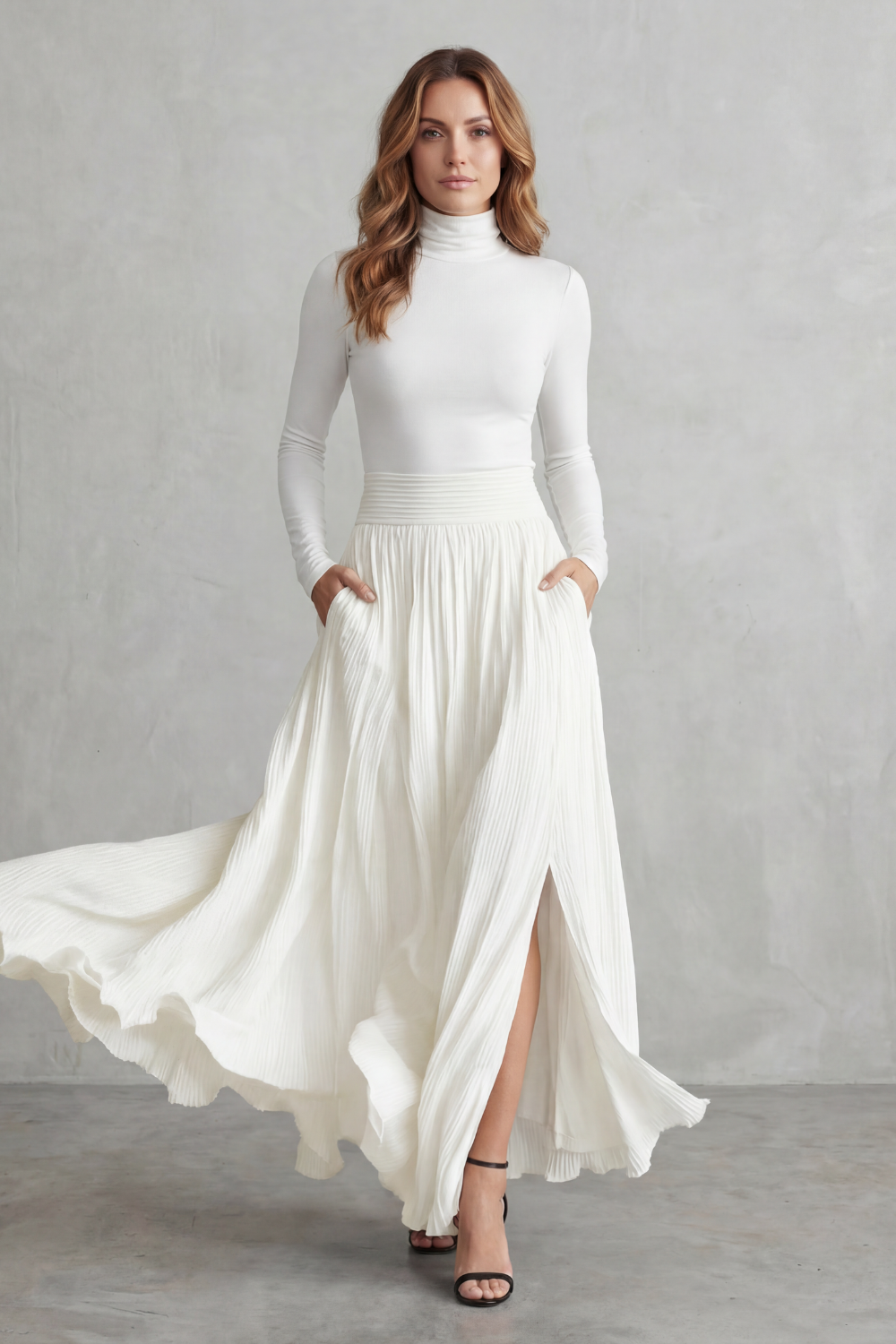 Women's Turtleneck Top & Pleated Maxi Skirt Co-ord Set | Emma