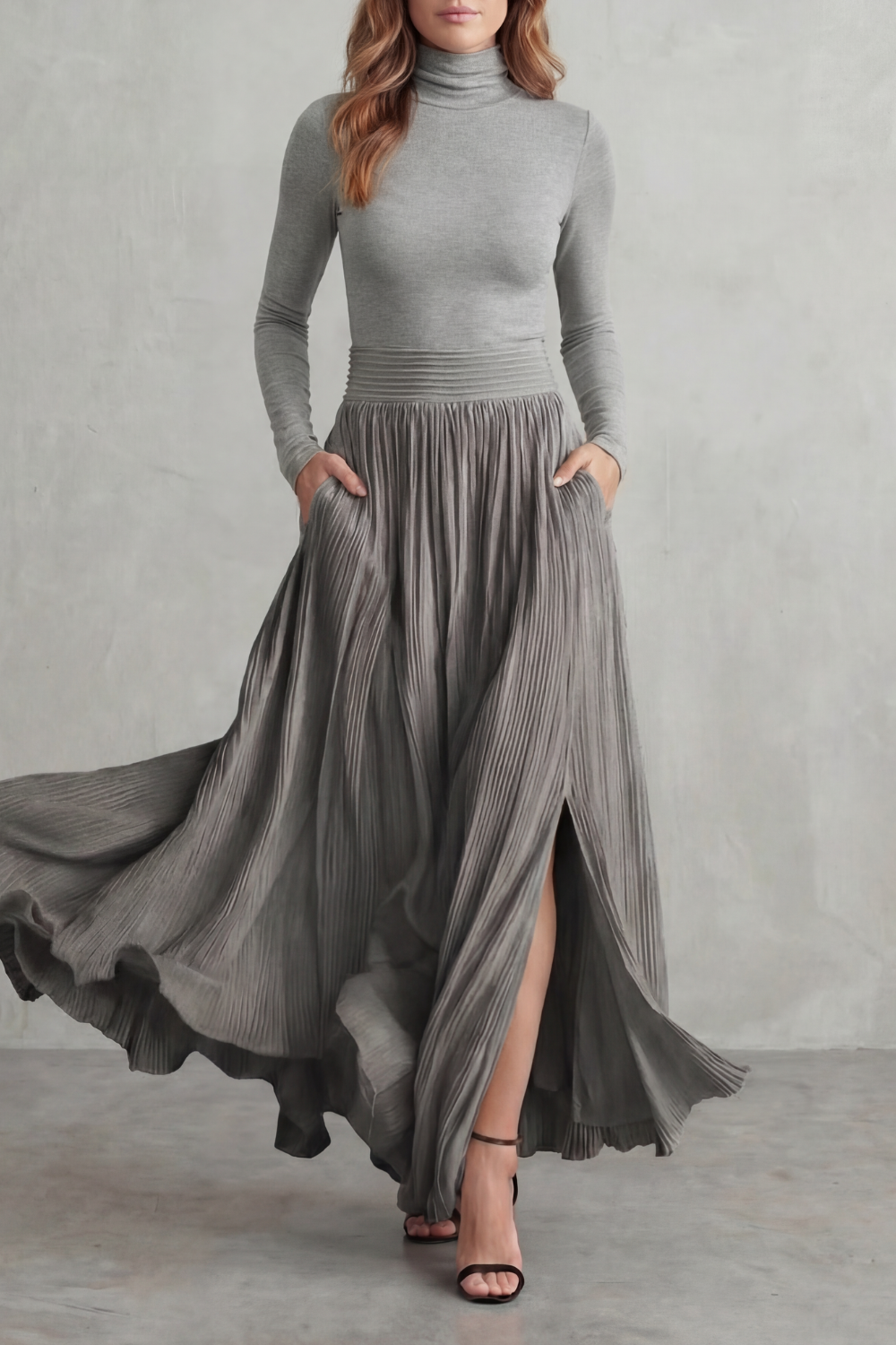 Women's Turtleneck Top & Pleated Maxi Skirt Co-ord Set | Emma