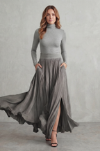 Women's Turtleneck Top & Pleated Maxi Skirt Co-ord Set | Emma