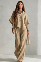 Women's Two-Piece Short Sleeve Shirt & Wide Leg Trouser Set | Maya