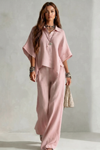 Women's Two-Piece Short Sleeve Shirt & Wide Leg Trouser Set | Maya