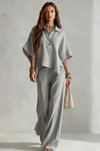 Women's Two-Piece Short Sleeve Shirt & Wide Leg Trouser Set | Maya