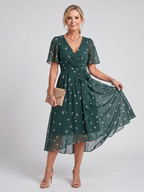 Women's V-Neck Floral Wrap Midi Dress with Flutter Sleeves | Mabel