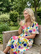 Women's V-Neck Floral Wrap Midi Dress with Flutter Sleeves | Mabel