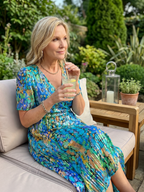 Women's V-Neck Floral Wrap Midi Dress with Flutter Sleeves | Mabel