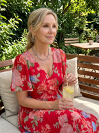 Women's V-Neck Floral Wrap Midi Dress with Flutter Sleeves | Mabel