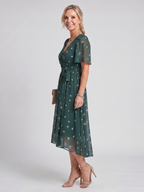 Women's V-Neck Floral Wrap Midi Dress with Flutter Sleeves | Mabel