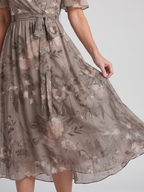 Women's V-Neck Floral Wrap Midi Dress with Flutter Sleeves | Mabel