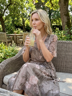 Women's V-Neck Floral Wrap Midi Dress with Flutter Sleeves | Mabel