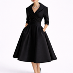 Women's Wrap Midi Dress with Collar & 3/4 Sleeves | Kayla