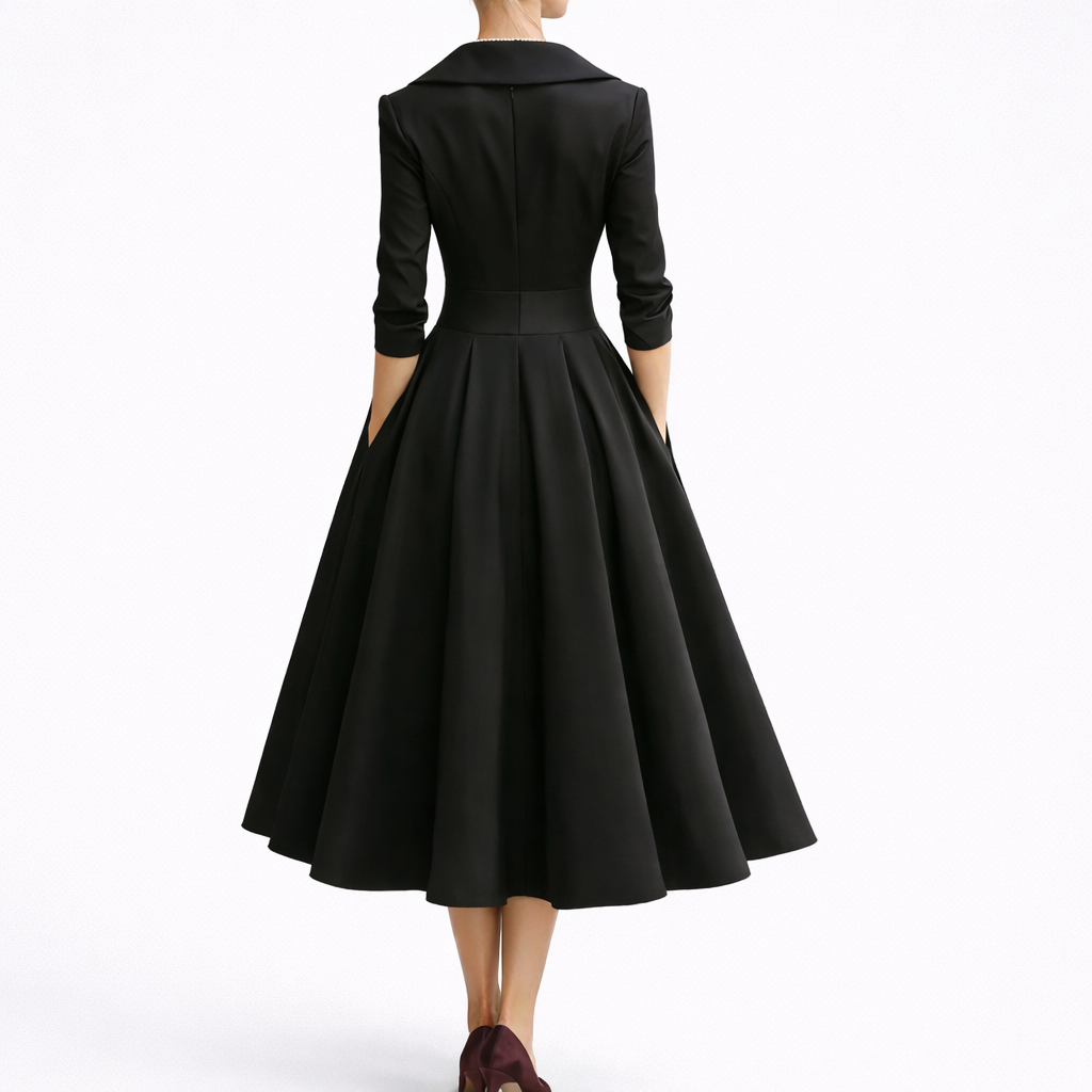 Women's Wrap Midi Dress with Collar & 3/4 Sleeves | Kayla